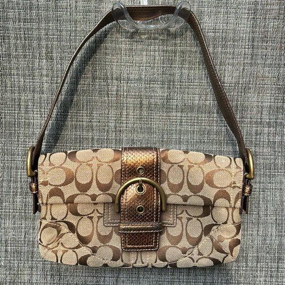 Coach Handbags - Coach Canvas and Bronze Python Skin Small Y2K Shoulder Bag
